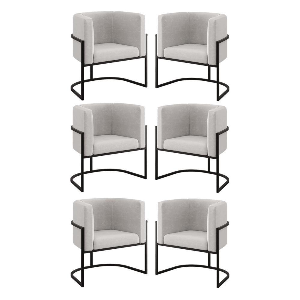 Kit 06 Cadeiras Poltrona Lua Preto Balaqui Bege - 1