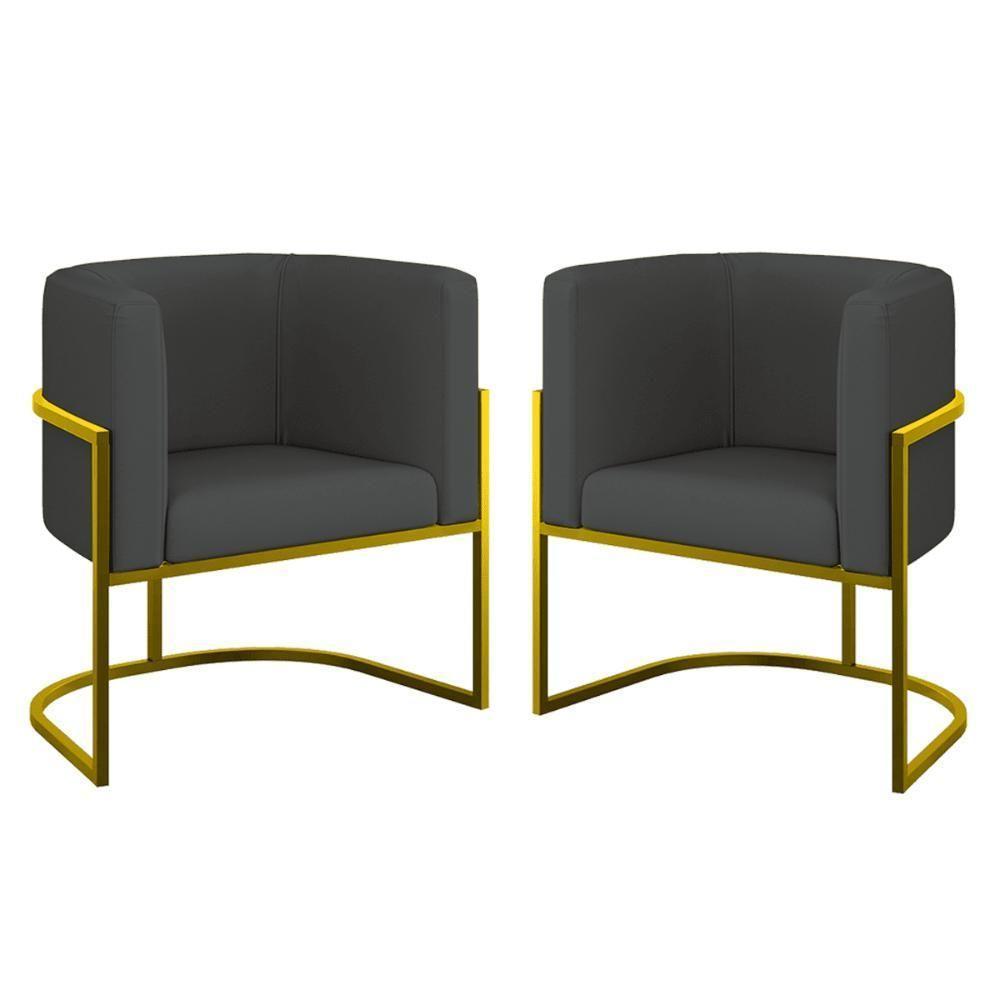 Kit 2 Cadeiras Poltrona Lua Corino Gold Balaqui Cinza - 1