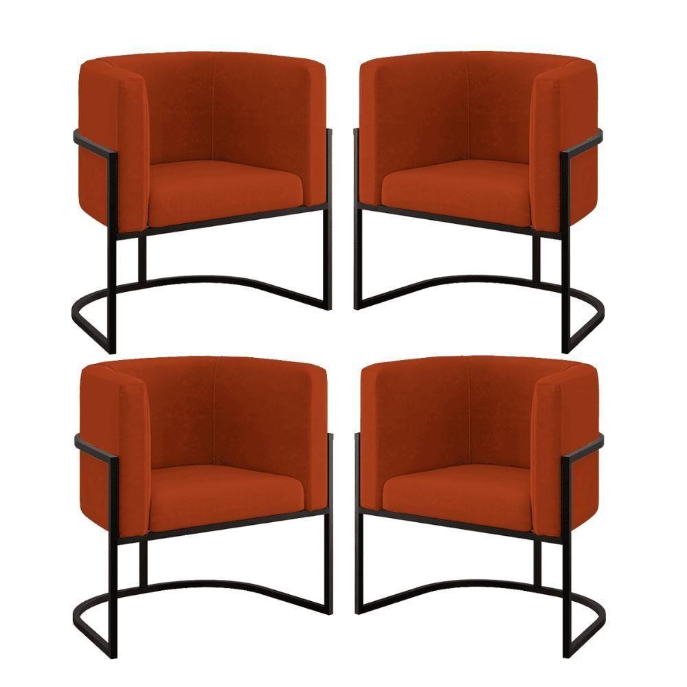 Kit 04 Cadeiras Poltrona Lua Preto Balaqui Terracota - 1