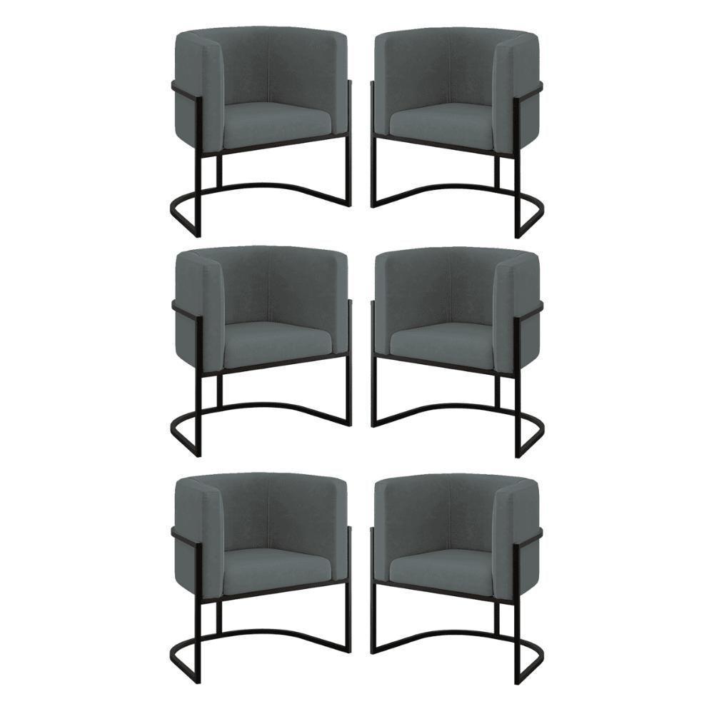 Kit 06 Cadeiras Poltrona Lua Preto Balaqui Cinza - 1