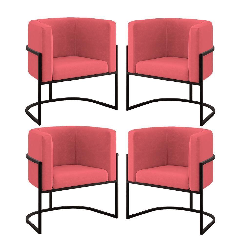 Kit 04 Cadeiras Poltrona Lua Preto Balaqui rosa Rosa - 1