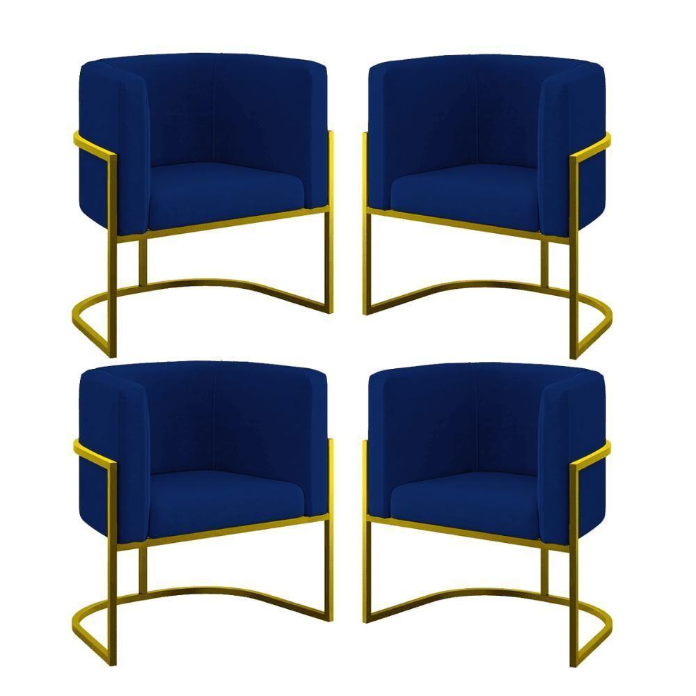 Kit 04 Cadeiras Poltrona Lua Gold Balaqui Azul Marinho - 1