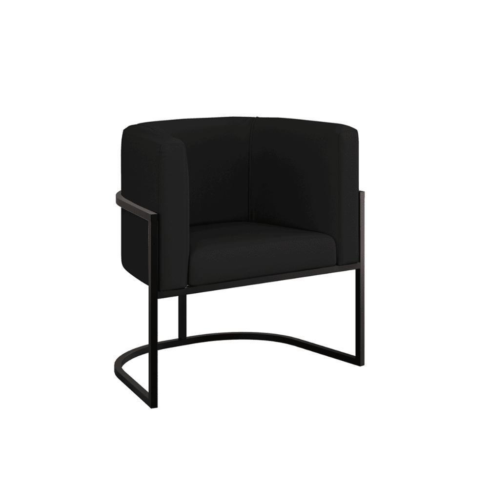 Cadeira Poltrona Lua Corino Base De Metal Preta Reforçada Preto - 1