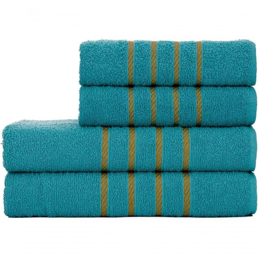 Jogo De Toalha Montreal 2 Banho + 2 Rosto Dourado 100% Algodão Alta Absorção Verde Jade - 1