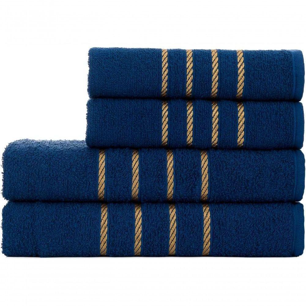 Jogo De Toalha Montreal 2 Banho + 2 Rosto Dourado 100% Algodão Alta Absorção Azul Marinho - 1