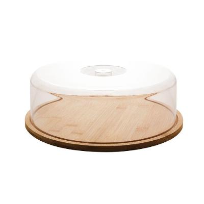Prato Para Bolo De Bambu Com Tampa 28x28x9,5cm