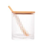 Porta Tempero De Vidro Canelado Com Colher E Tampa De Bambu