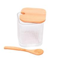 Porta Tempero De Vidro Canelado Com Colher E Tampa De Bambu - 5
