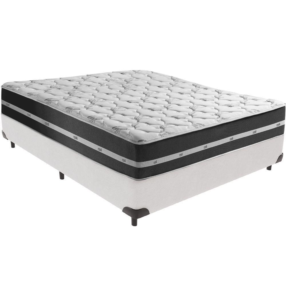 Cama Box Branco E Colchão Classic Preto Molas Ensacadas Casal Anjos - 1