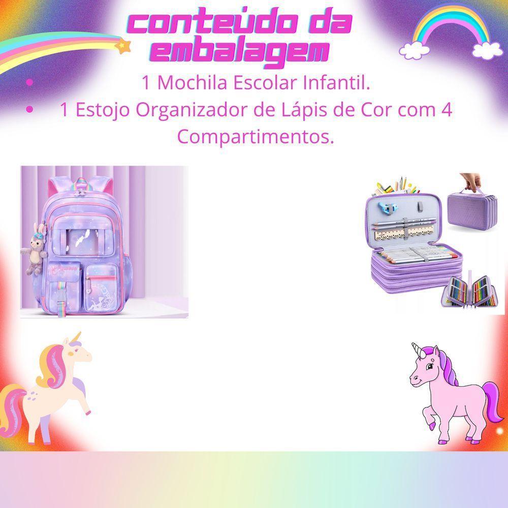 Kit Mochila Escolar Infantil Grande Capacidade Mais Estojo Escolar Grande Com 4 Compartimento rosa - 2