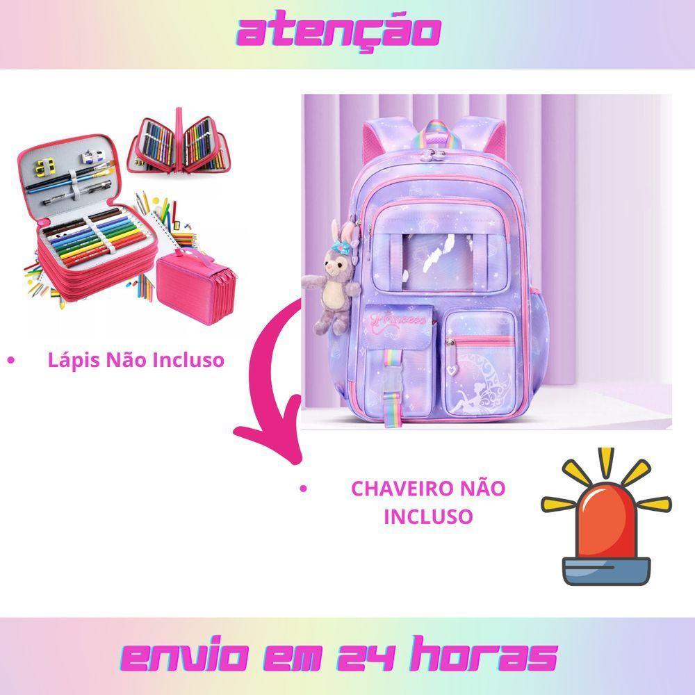 Kit Mochila Escolar Infantil Grande Capacidade Mais Estojo Escolar Grande Com 4 Compartimento rosa - 5