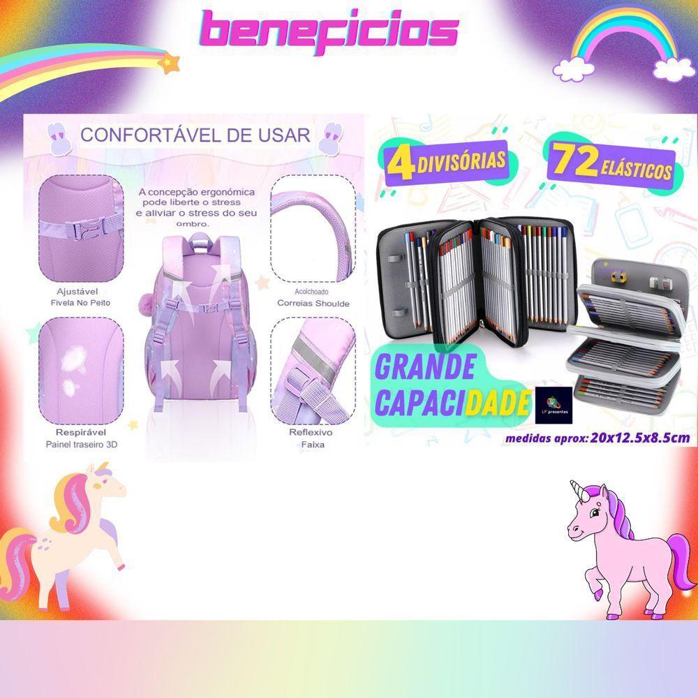 Kit Mochila Escolar Infantil Grande Capacidade Mais Estojo Escolar Grande Com 4 Compartimento rosa - 6
