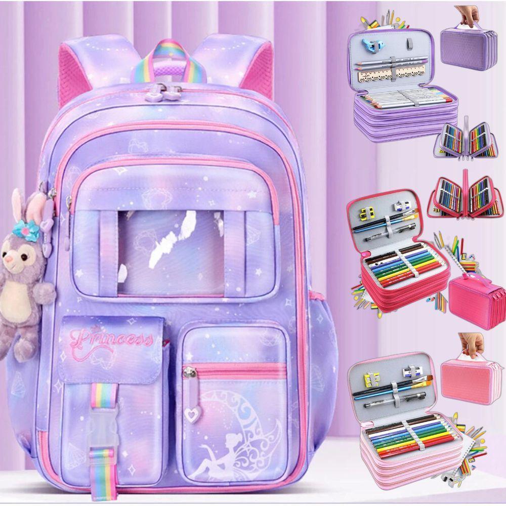 Kit Mochila Escolar Infantil Grande Capacidade Mais Estojo Escolar Grande Com 4 Compartimento rosa - 8