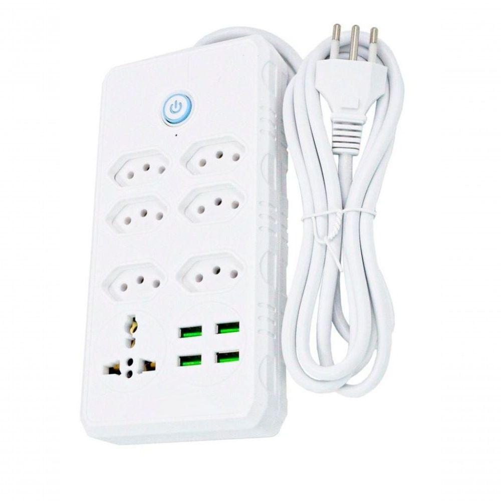 Filtro De Linha Régua Extensão Com 4 Tomadas 4 Usb Com Controle De Ligar E Desligar 2m 110-220 - 1