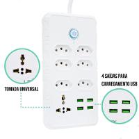 Filtro De Linha Régua Extensão Com 4 Tomadas 4 Usb Com Controle De Ligar E Desligar 2m 110-220 - 3