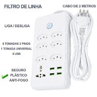 Filtro De Linha Régua Extensão Com 4 Tomadas 4 Usb Com Controle De Ligar E Desligar 2m 110-220 - 4