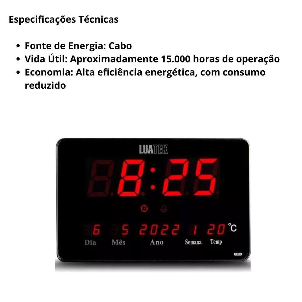 Relógio Parede Mesa Led Digital Calendário Termômetro Lk-2616 Preto - 3