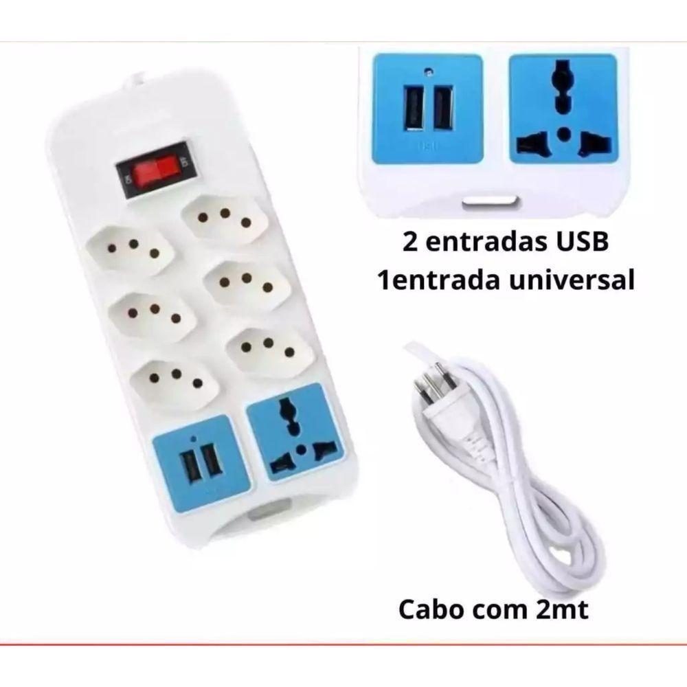 Extensão Filtro Linha 7 Tomadas Régua Bivolt 2 Usb Cabo 1,80m - 2