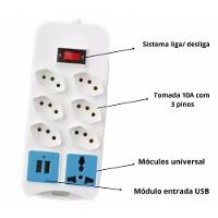 Extensão Filtro Linha 7 Tomadas Régua Bivolt 2 Usb Cabo 1,80m - 3