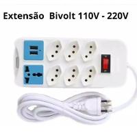 Extensão Filtro Linha 7 Tomadas Régua Bivolt 2 Usb Cabo 1,80m