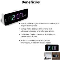 Relógio Led Clock Digital 5,7x16x2,5cm Para Mesa De Plástico Com Usb Alarme Com Brilho Alto Ou Baixo - 5