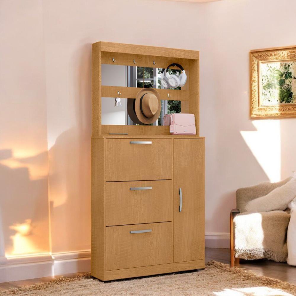 Sapateira Com Espelheira Porta-objetos Randi Naturalle - 1