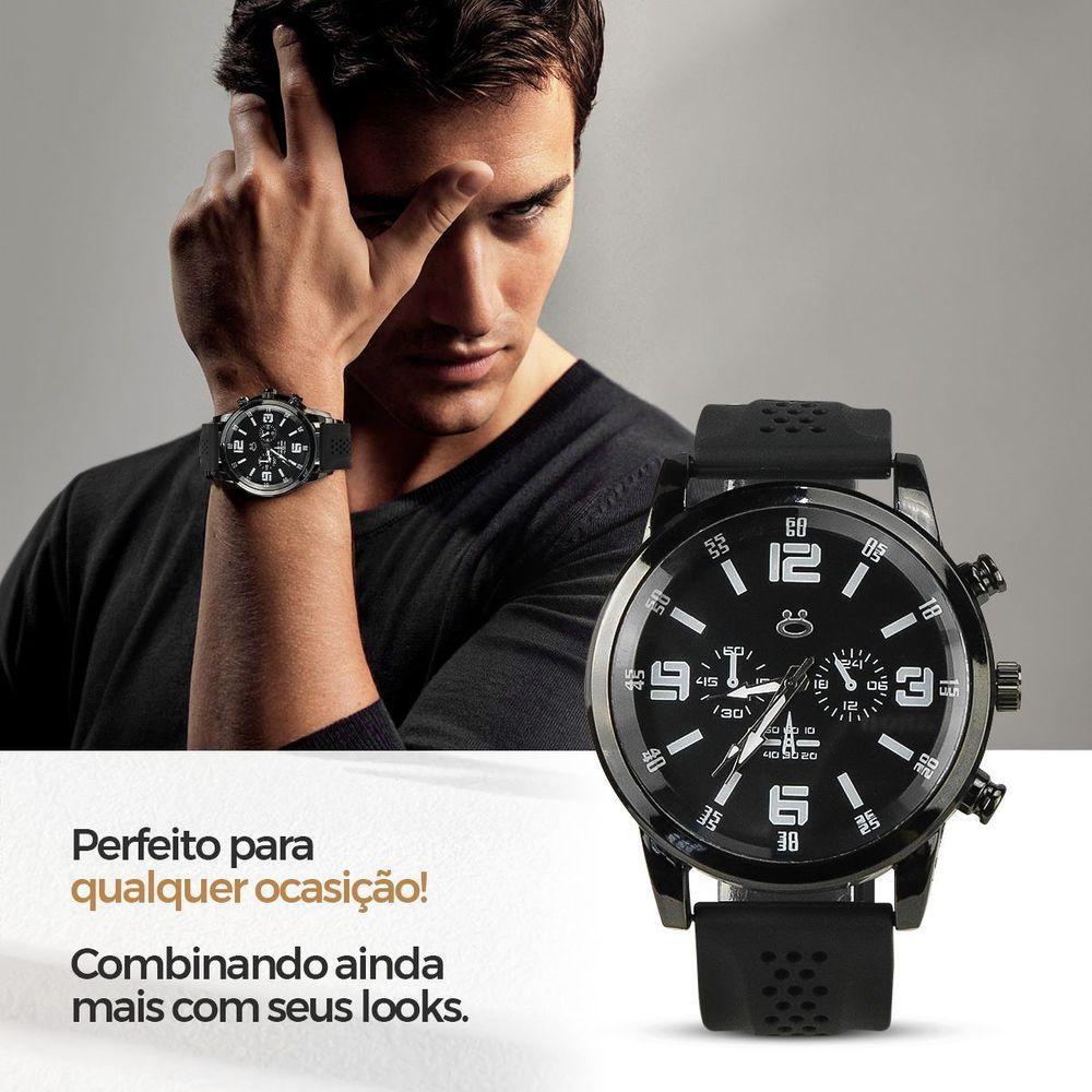 Relogio Masculino Aço Preto + Colar Crucifixo + Pulseira Prata Pesado Robusto Ajustavel Social - 5