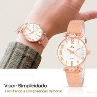 Relogio Feminino Rose Aço + Colar Brinco Coração + Caixa Banhado Inoxidável Social Presente Original - 2