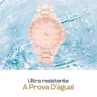 Relogio Feminino Aço Inox Rose + Colar Strass Brinco + Caixa Casual Ponteiro Social Inoxidável - 5