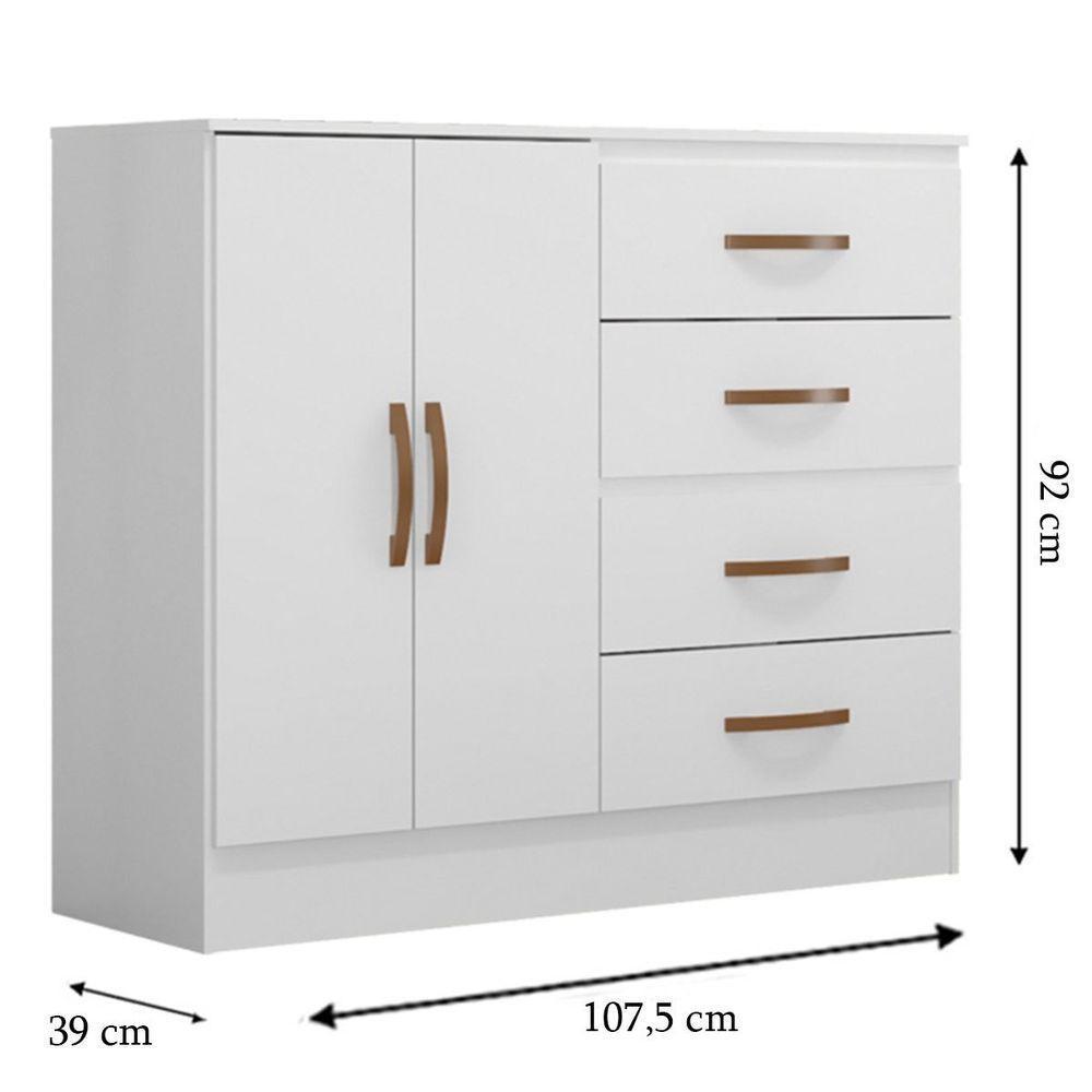 Cômoda Sapateira Para Quarto 2 Portas 4 Gavetas Lisa Branco - 4