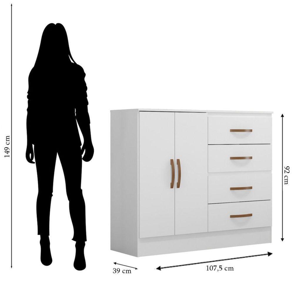 Cômoda Sapateira Para Quarto 2 Portas 4 Gavetas Lisa Branco - 7