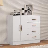 Cômoda Sapateira Para Quarto 2 Portas 4 Gavetas Lisa Branco - 1