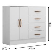 Cômoda Sapateira Para Quarto 2 Portas 4 Gavetas Lisa Branco