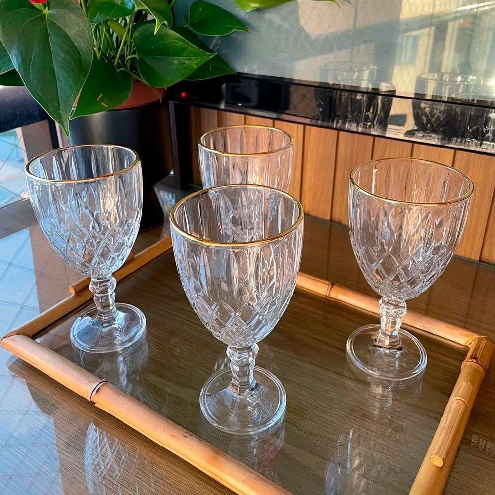Taça De Vidro Transparente Com Borda Dourada Fio De Ouro Greek 345ml Wolff - 6