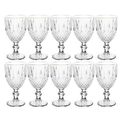 Jogo 10 Taça De Vidro Transparente Com Borda Dourada Fio De Ouro Greek 345ml Wolff