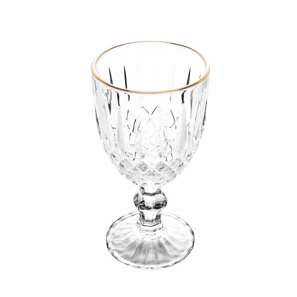 Jogo 8 Taça De Vidro Transparente Com Borda Dourada Fio De Ouro Greek 345ml Wolff - 3