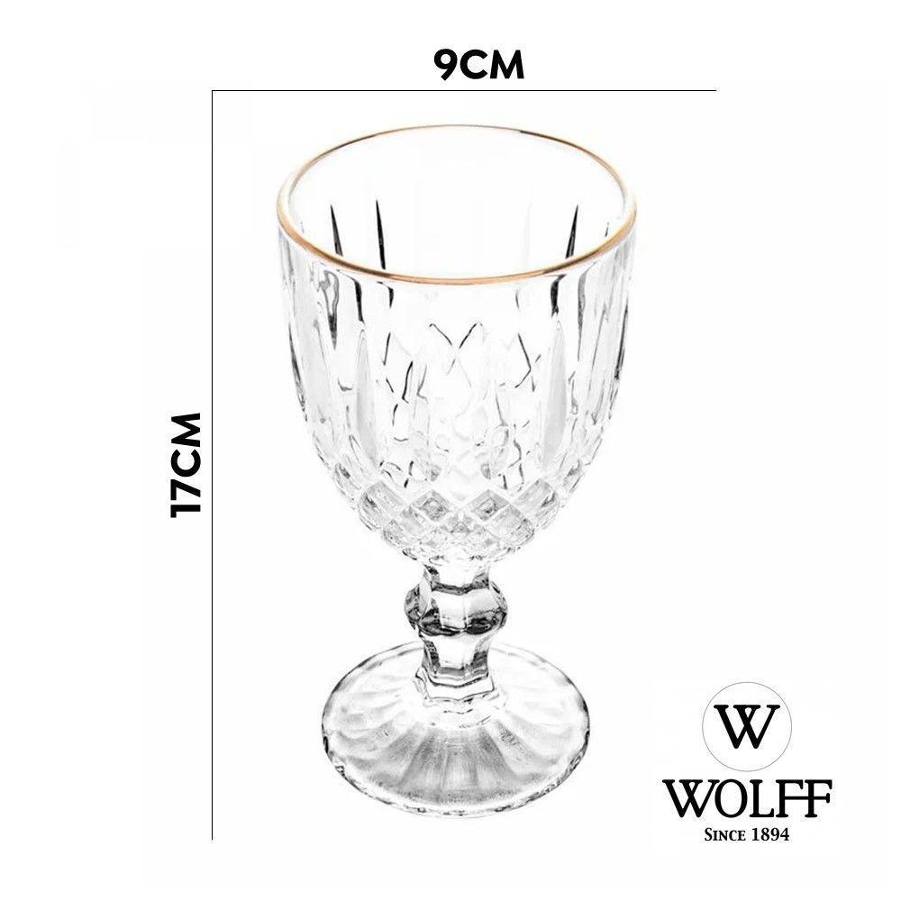Jogo 8 Taça De Vidro Transparente Com Borda Dourada Fio De Ouro Greek 345ml Wolff - 6