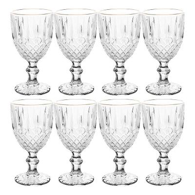 Jogo 8 Taça De Vidro Transparente Com Borda Dourada Fio De Ouro Greek 345ml Wolff