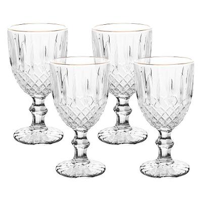 Jogo 4 Taça De Vidro Transparente Com Borda Dourada Fio De Ouro Greek 345ml Wolff