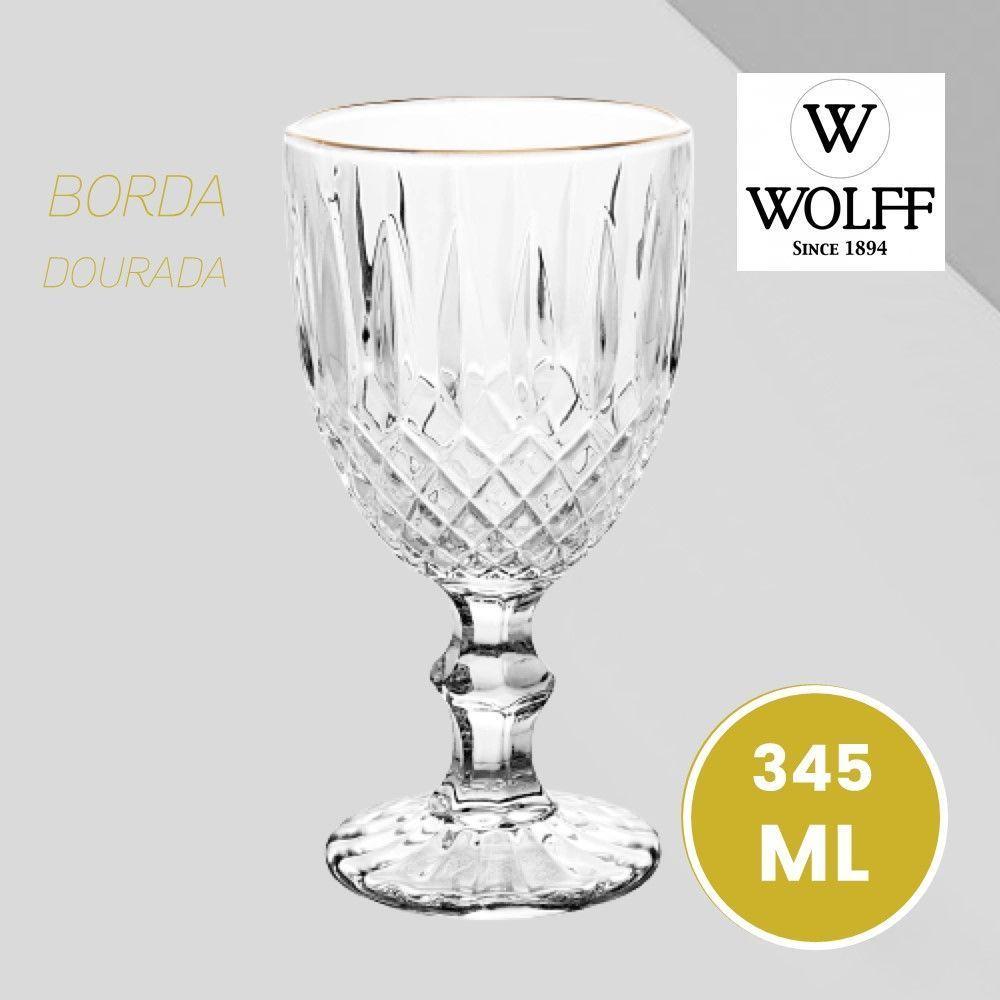Jogo 12 Taça De Vidro Transparente Com Borda Dourada Fio De Ouro Greek 345ml Wolff - 3