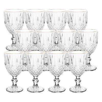 Jogo 12 Taça De Vidro Transparente Com Borda Dourada Fio De Ouro Greek 345ml Wolff