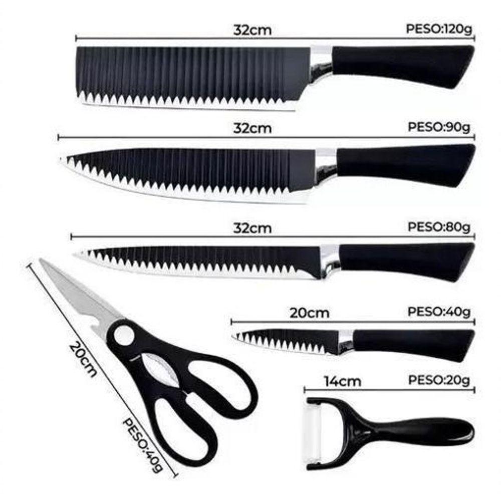 Kit Jogo Facas Churrasco Cozinha 6 Peças Aço Inox Facas - 5