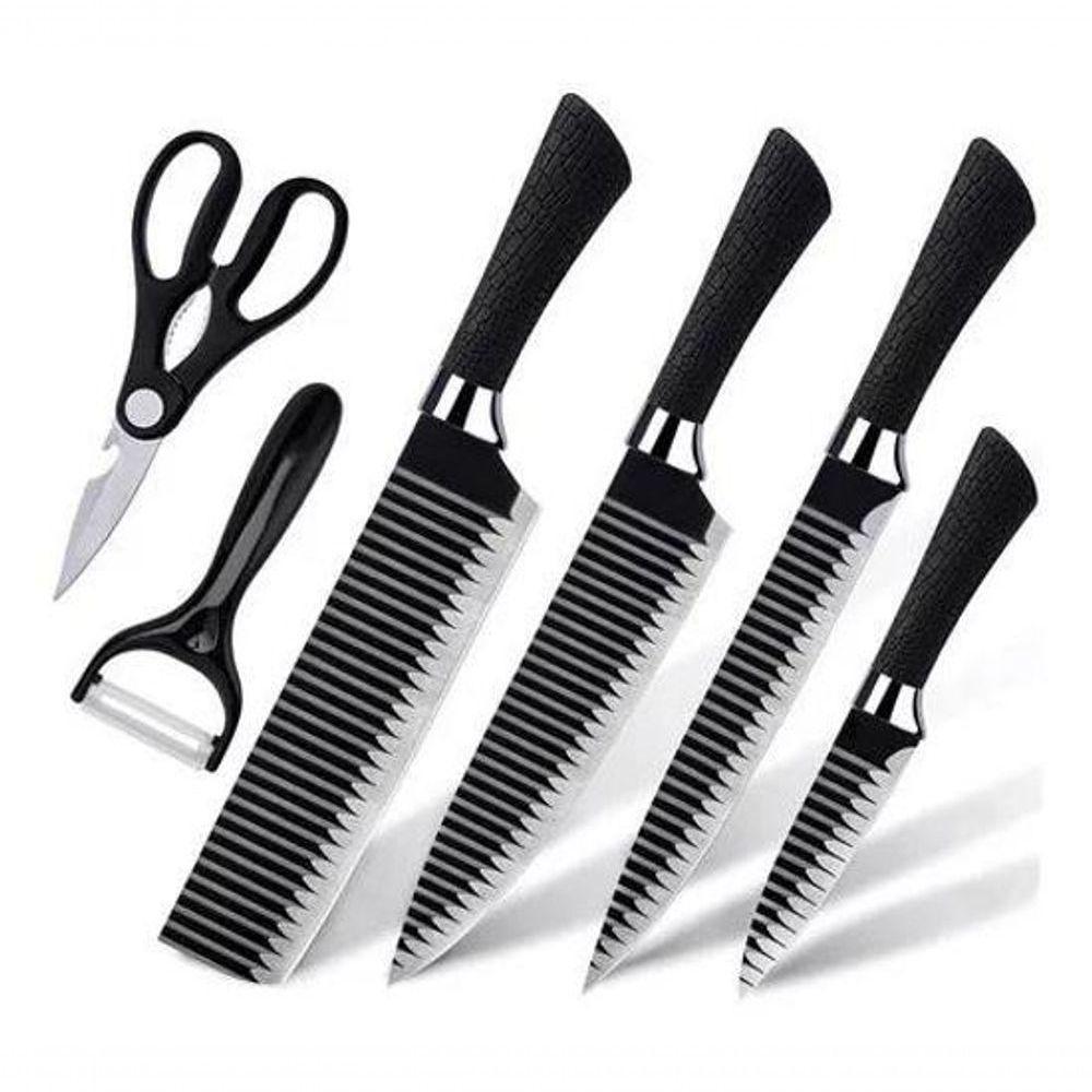 Kit Jogo Facas Churrasco Cozinha 6 Peças Aço Inox Facas - 1