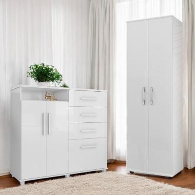 Conjunto de Cômoda e Armário Multiuso Helena Safira 5 Gavetas MDF Branco Quarto