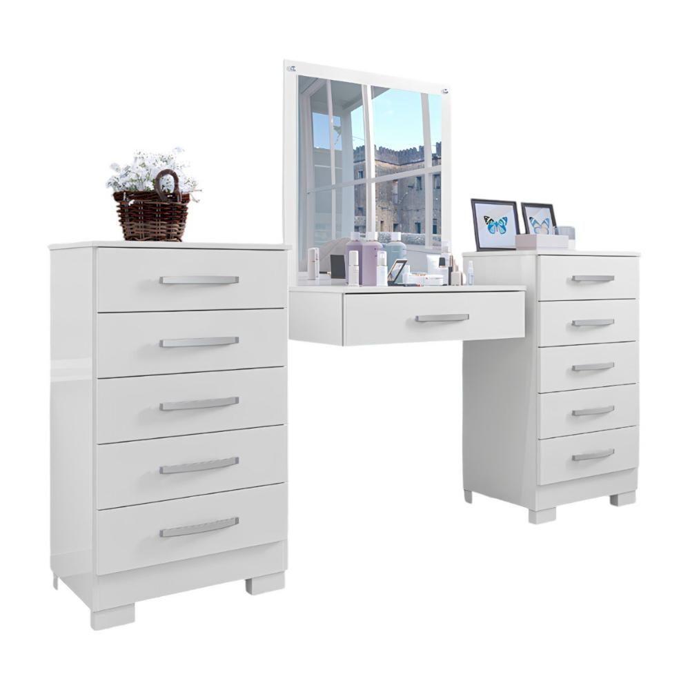 Conjunto Para Quarto De Cômodas E Penteadeira Pétala Branco - 4