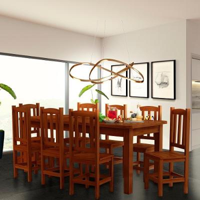Conjunto Sala De Jantar Mesa E 8 Cadeiras Madeira Maciça 200 X 88 Cm Castanho Sil Jm Móveis