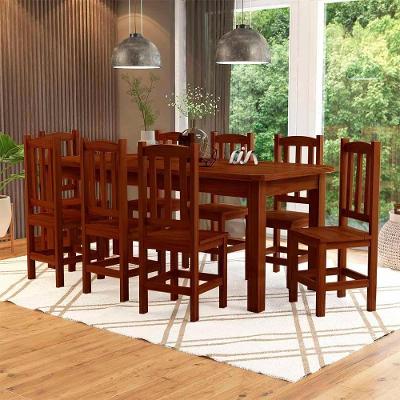 Mesa De Jantar Com 8 Cadeiras Madeira Maciça 200cm Castanho Safira Nemargi