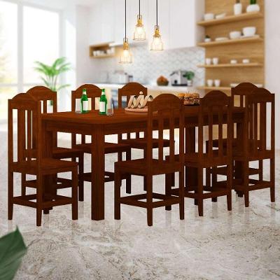 Mesa De Jantar Retangular 8 Lugares Madeira Maciça Safira Castanho Jm Móveis