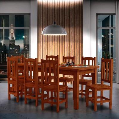 Mesa Retangular Com 8 Cadeiras Madeira Maciça 200 X 88 Castanho Solace Jm Móveis