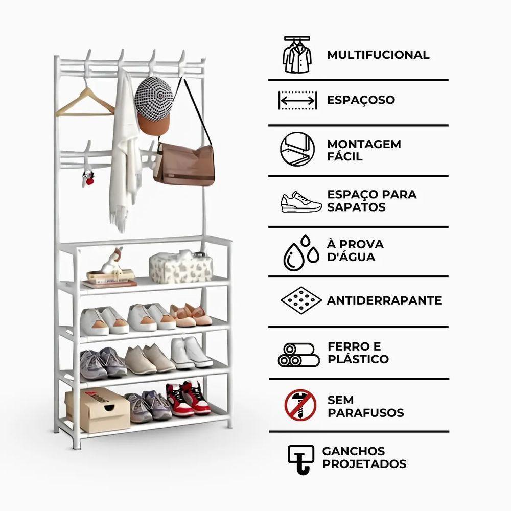 Sapateira Organizadora Com Ganchos 4 Prateleiras - Branco - 3